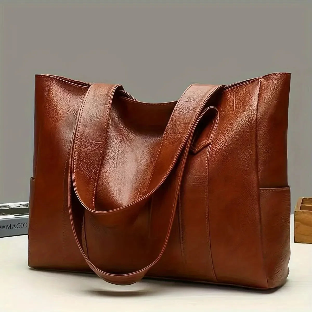 Sac À Main PU Vintage Grande Capacité Femme 36x28cm Bureau – CLEVI Paris