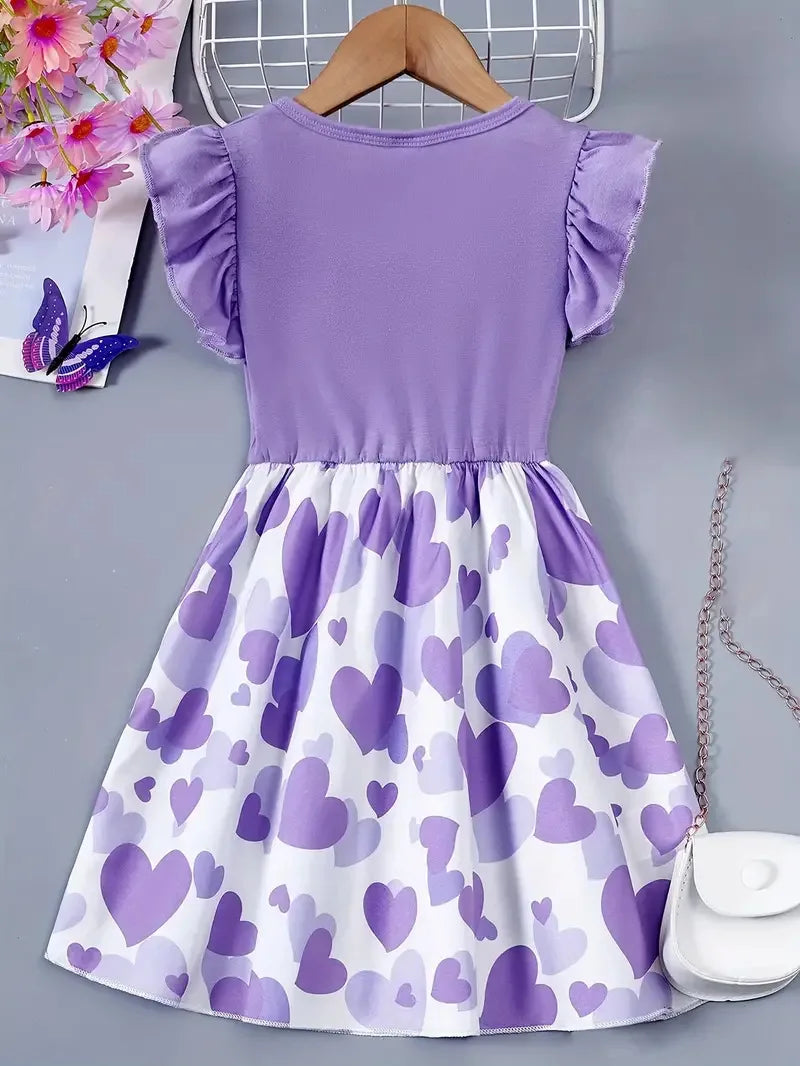 Robe fille imprimé cœur à manches volantées – CLEVI Paris