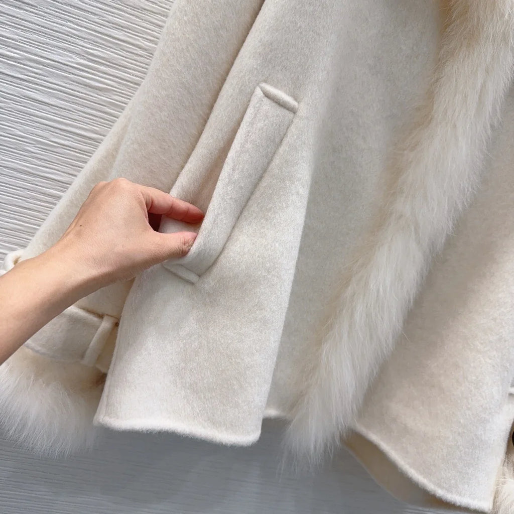 Manteau femme laine et cachemire à col renard – CLEVI Paris