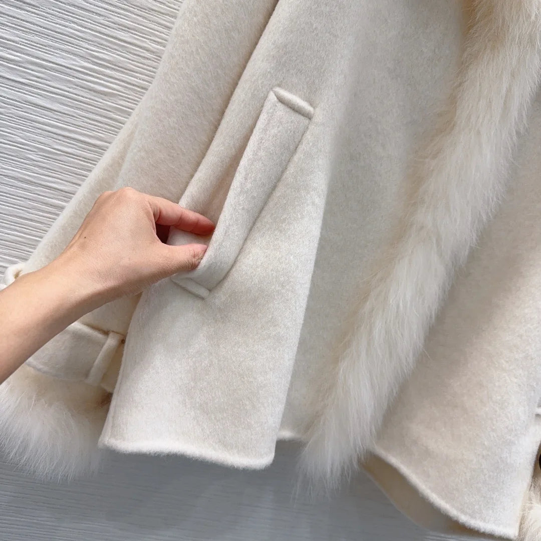 Manteau femme laine et cachemire à col renard – CLEVI Paris