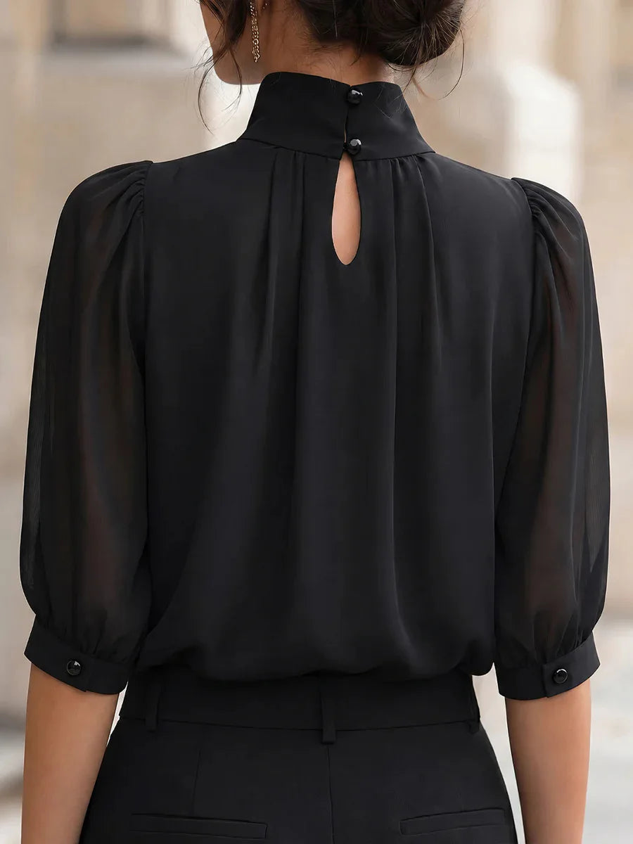 Chemisier col montant plissé femme – CLEVI Paris