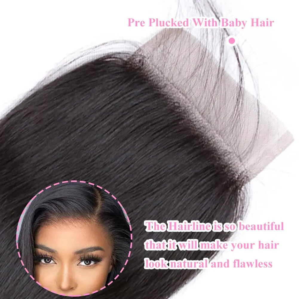 3 Bundles Cheveux Humains Lisses Brésiliens avec Closure HD 4x4 – CLEVI Paris