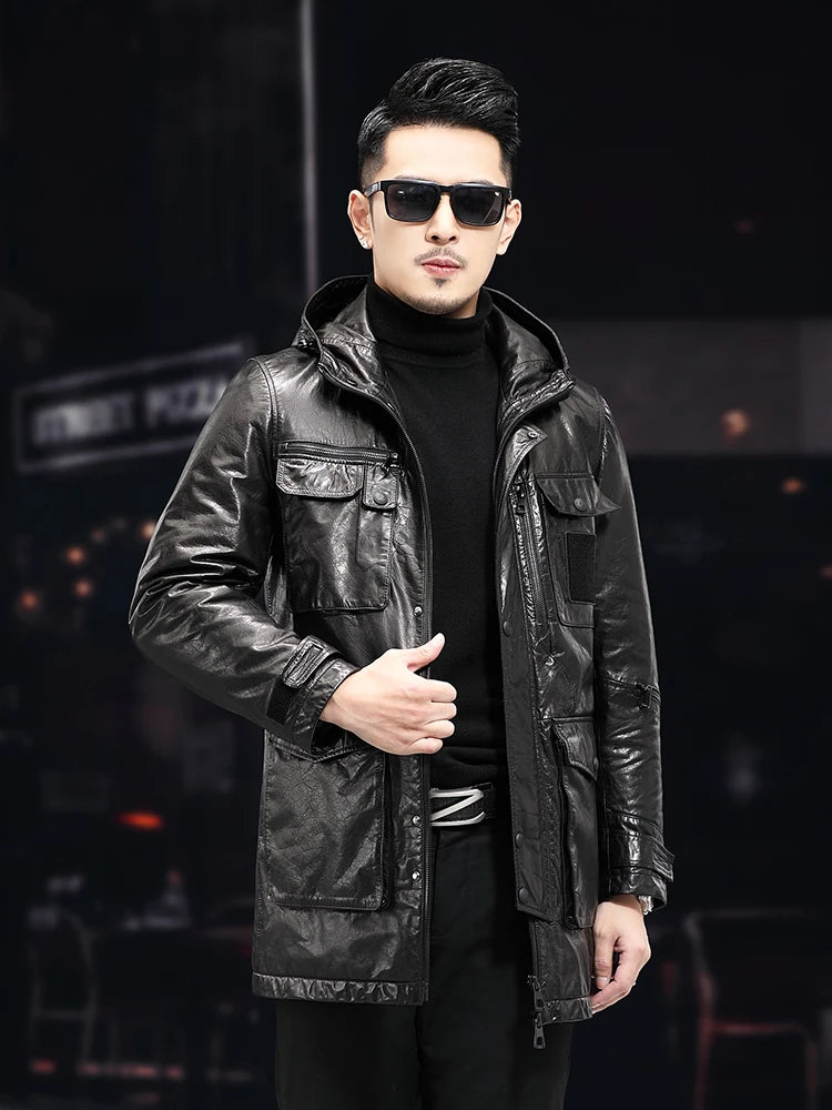 Veste mi-longue homme en cuir de vache – CLEVI Paris