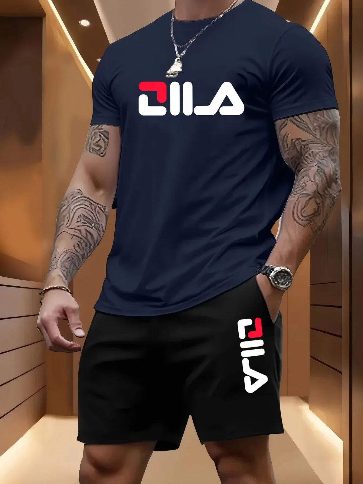 Ensemble homme t-shirt et short en polyester – CLEVI Paris