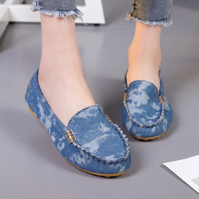 Ballerines Femme Toile Slip-On Bout Rond Casual Bleu – CLEVI Paris