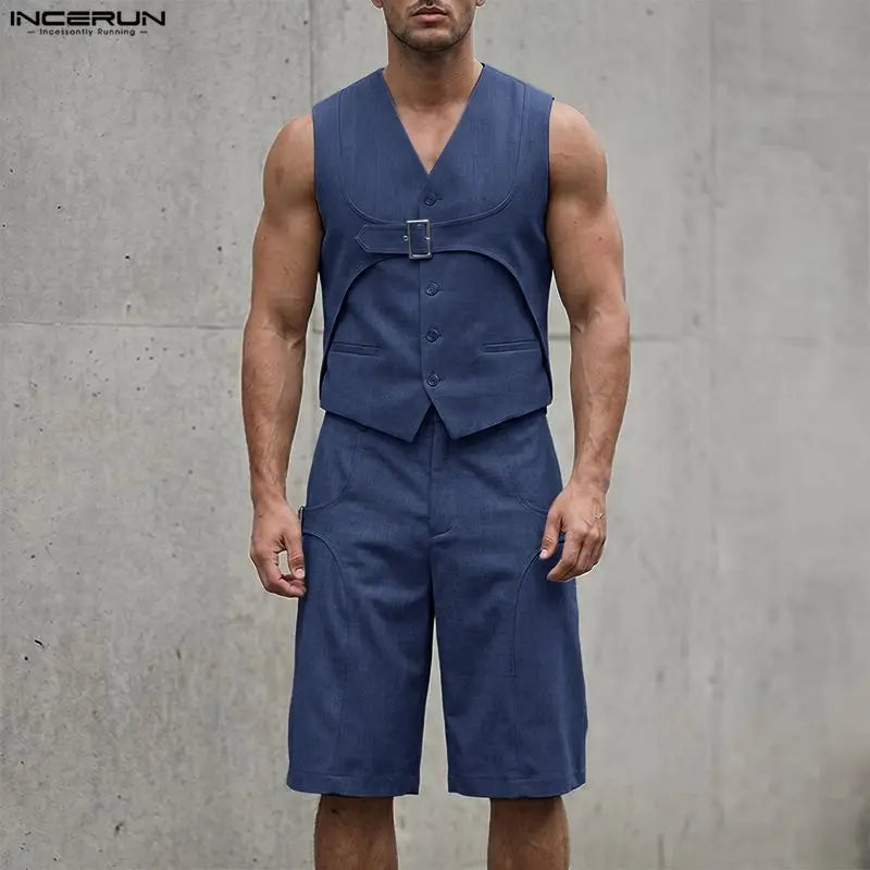 Ensemble 2 Pièces Homme Débardeur Col V Sans Manches + Short Taille Élastique Casual Streetwear 3 Coloris – CLEVI Paris