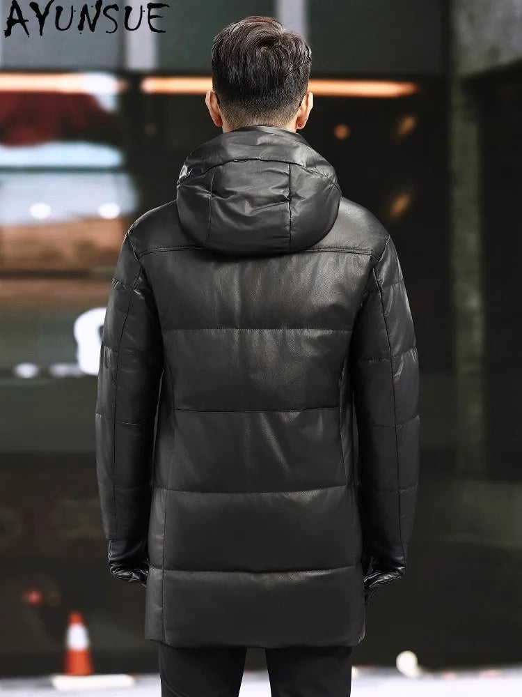 Manteau homme en cuir à capuche amovible – CLEVI Paris