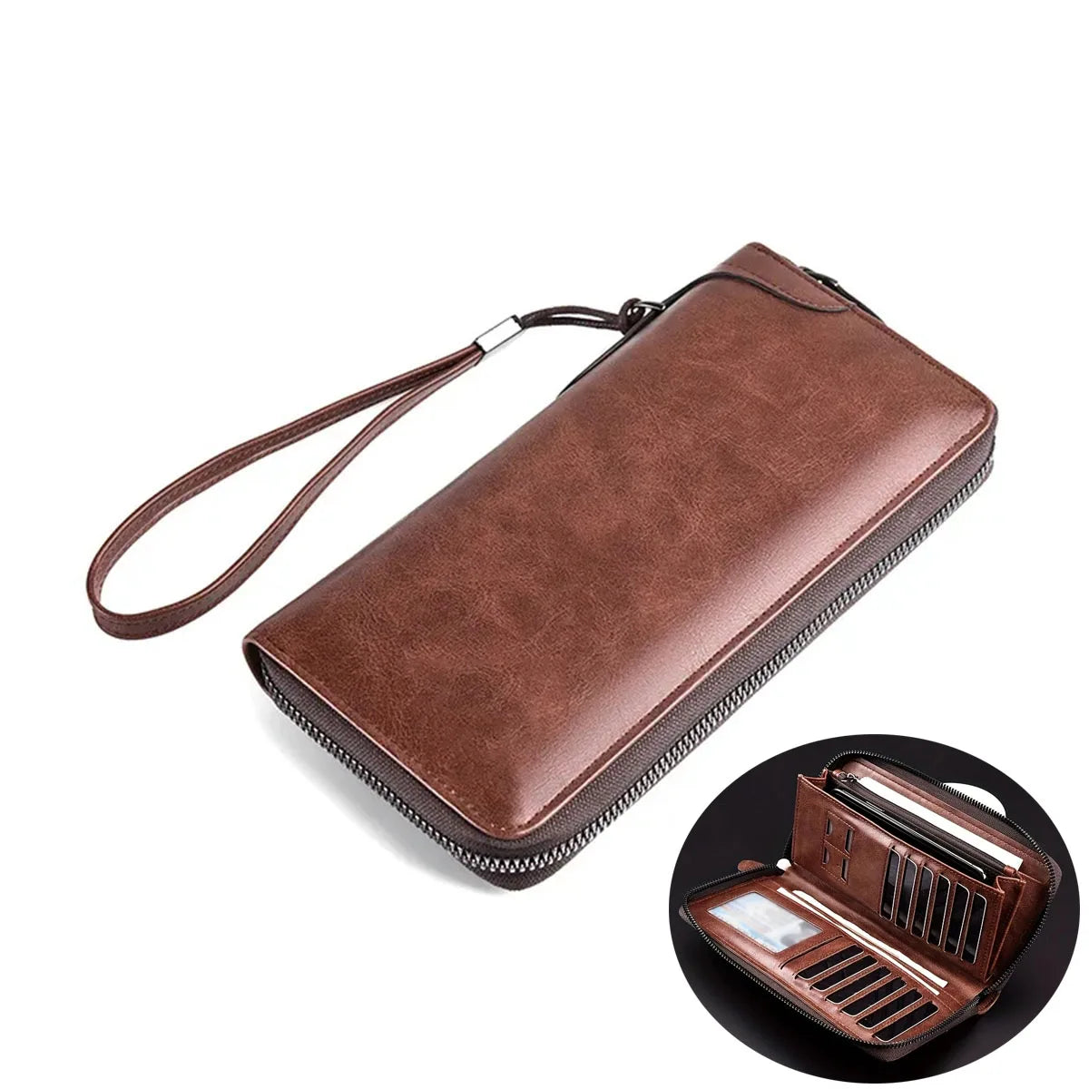 Portefeuille Long Unisexe PU Anti-RFID Fermeture Éclair Business 3 Coloris – CLEVI Paris