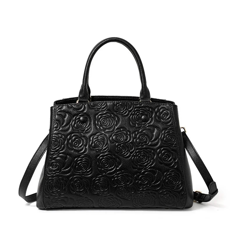 Sac Cabas Femme Cuir Véritable Roses 3D Gaufrées Noir – CLEVI Paris