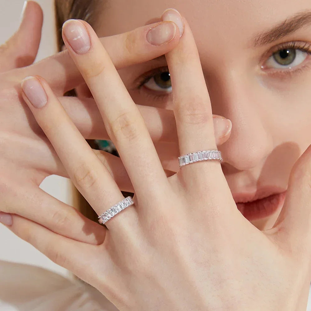 Bague Femme Rectangulaire en Argent 925, Moissanite – CLEVI Paris