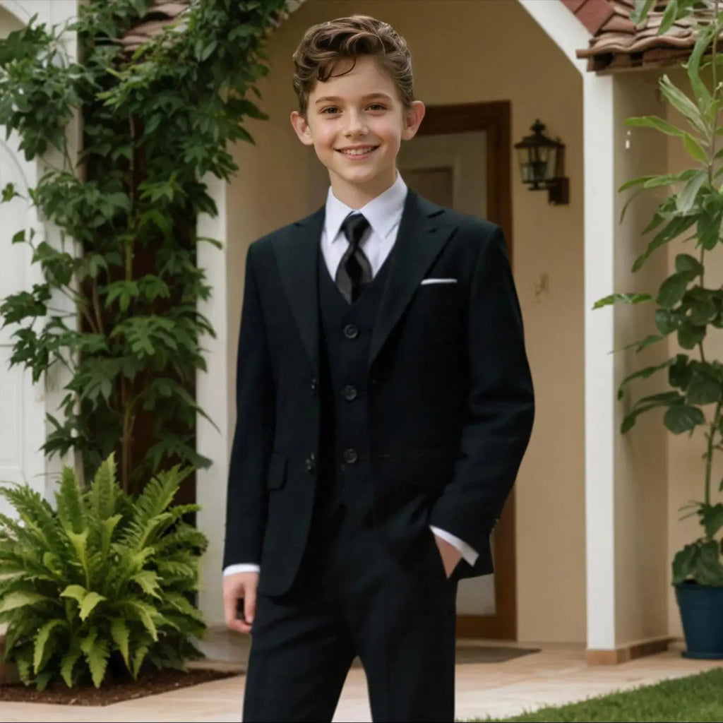 Costume 4 Pièces Garçon Mariage Cérémonie Slim Veste Gilet Pantalon Cravate 13 Coloris – CLEVI Paris