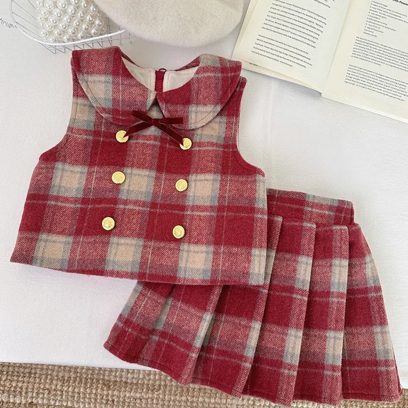 Ensemble fille 2 pièces avec jupe à carreaux – CLEVI Paris
