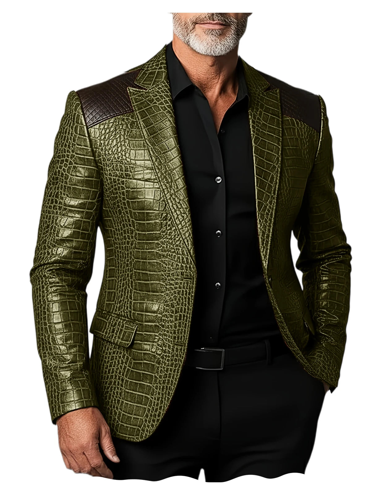 Veste homme en cuir PU crocodile patchwork – CLEVI Paris