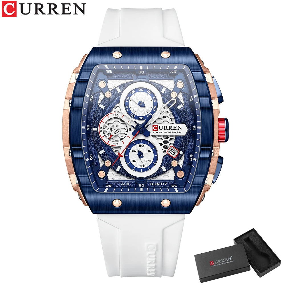 CURREN Montre Quartz Homme Rectangulaire Chronographe Silicone Lumineux 47mm Mouvement Japonais – CLEVI Paris