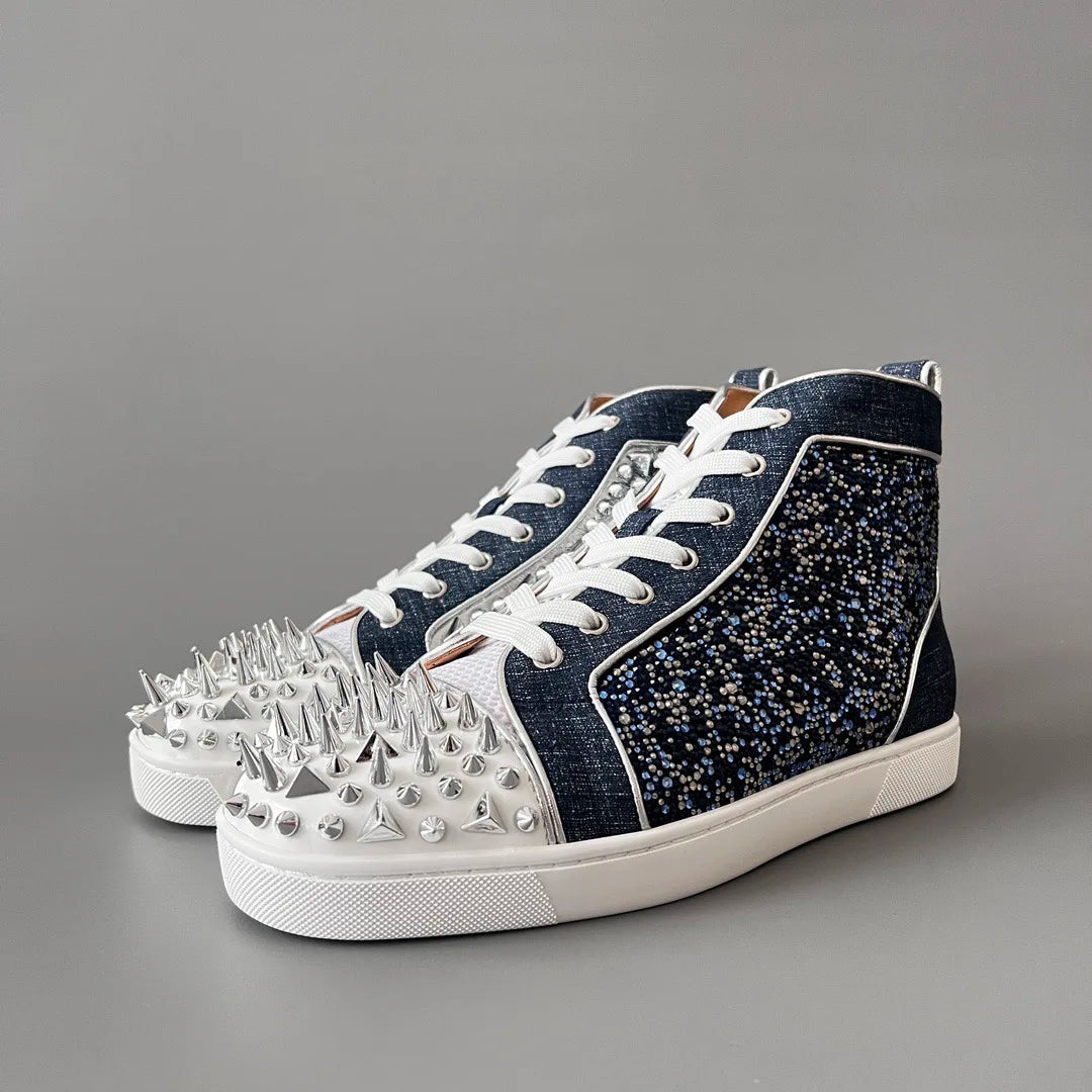 Sneakers Montantes Cuir Rivets Denim Homme – CLEVI Paris