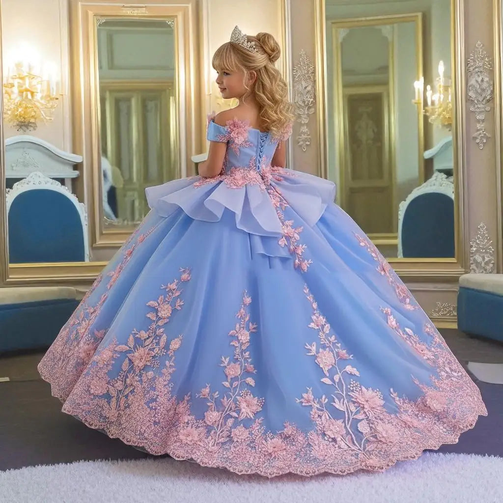 Robe fille à appliques et jupe étagée ZHJ – CLEVI Paris