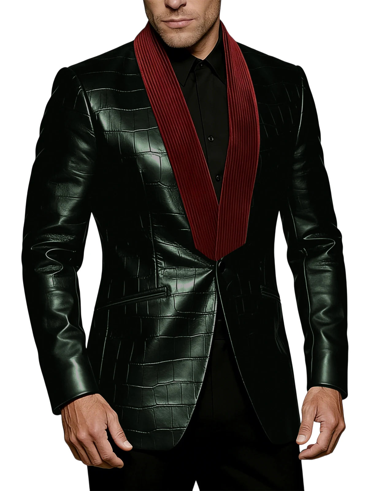 Blazer homme effet crocodile, col contrasté – CLEVI Paris