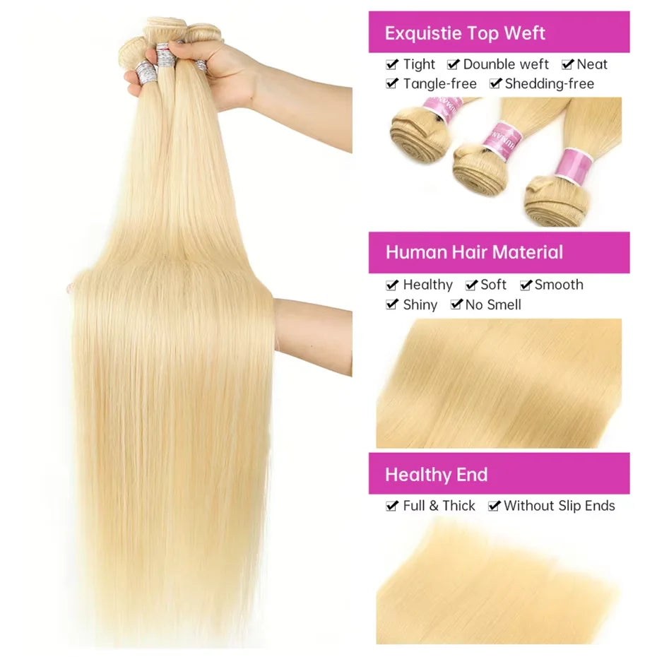 Bundles Cheveux Humains Lisses Blonde Miel 613 Très Longues TAHIKIE – CLEVI Paris