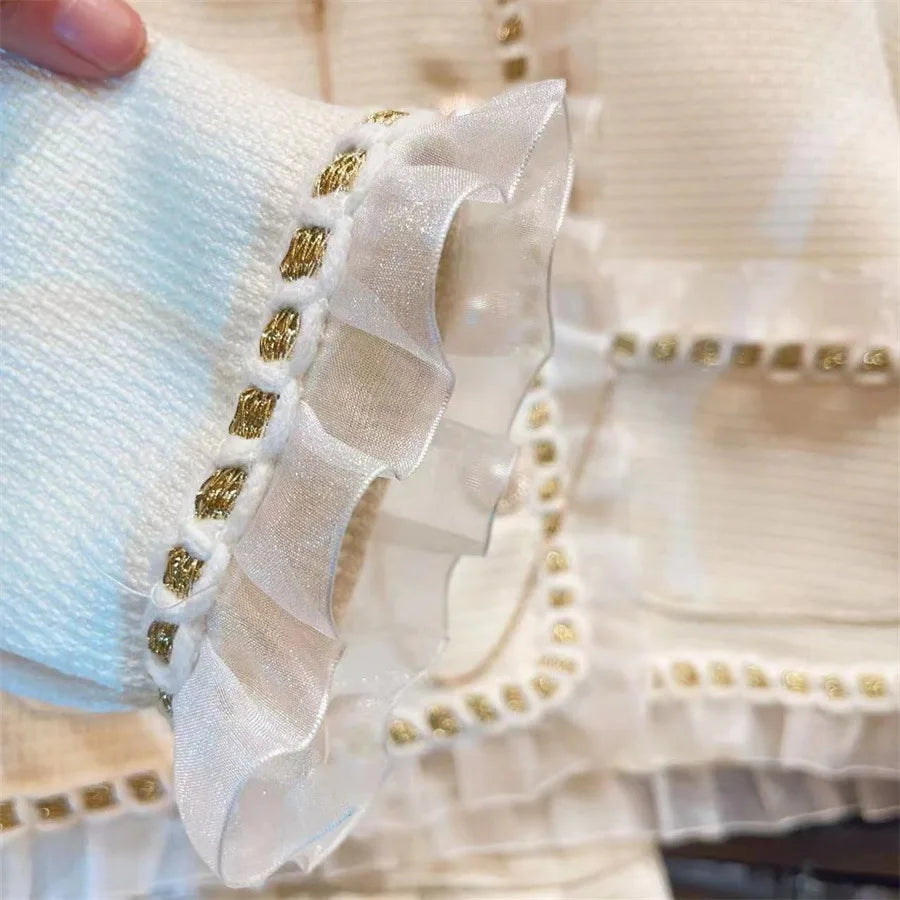 Ensemble fille beige dentelle et jupe plissée – CLEVI Paris