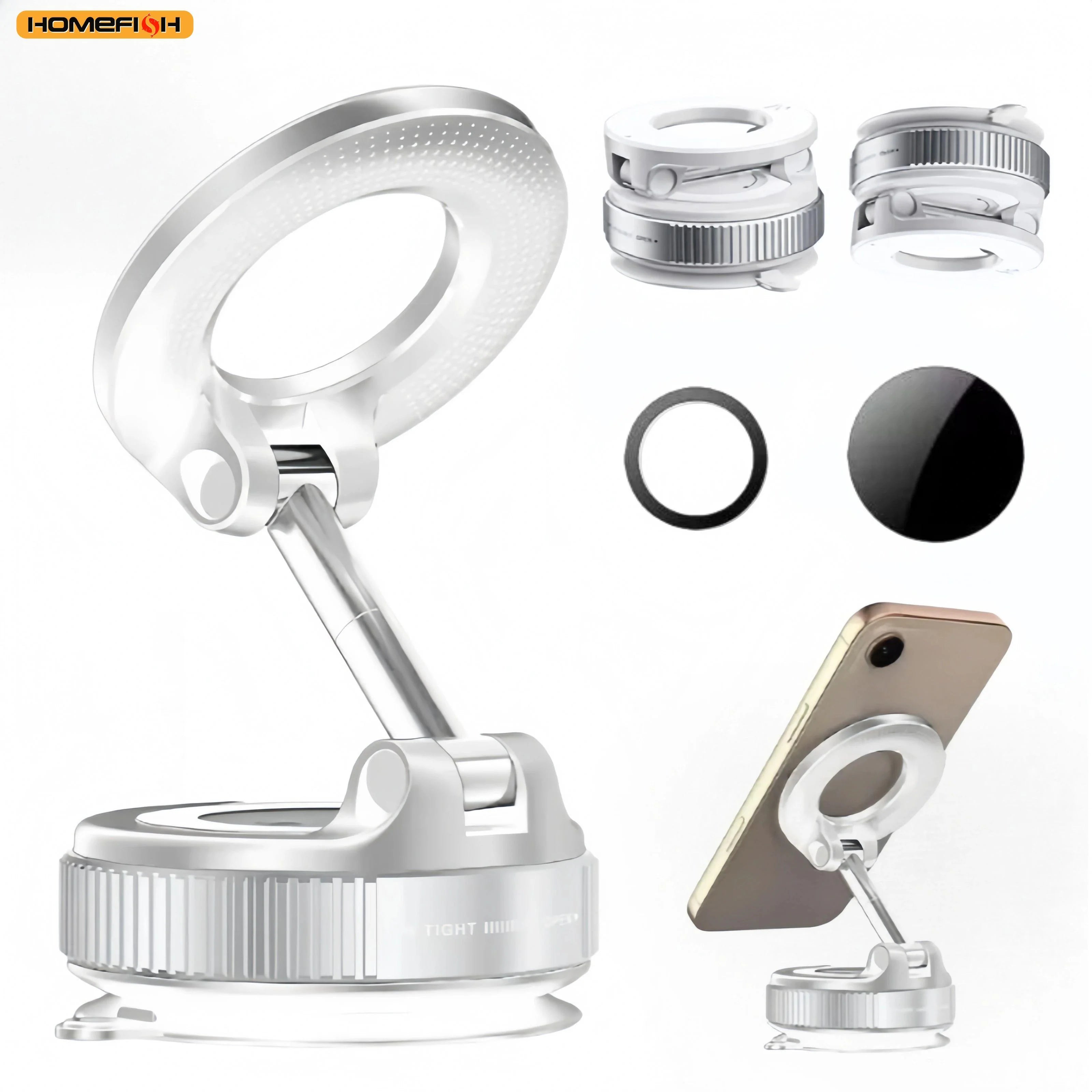 Support Téléphone Magnétique HOMEFISH K007 | Aluminium, 3 Axes, Ventouse, Voiture & Bureau – CLEVI Paris