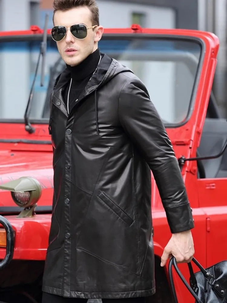 Manteau homme en cuir de mouton à capuche – CLEVI Paris
