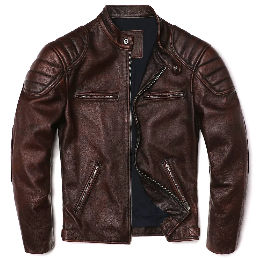 Veste biker homme en cuir de vache – CLEVI Paris