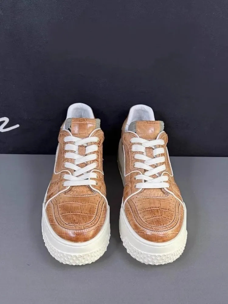 Sneakers Cuir Vache Motif Croco Homme Semelle Épaisse – CLEVI Paris