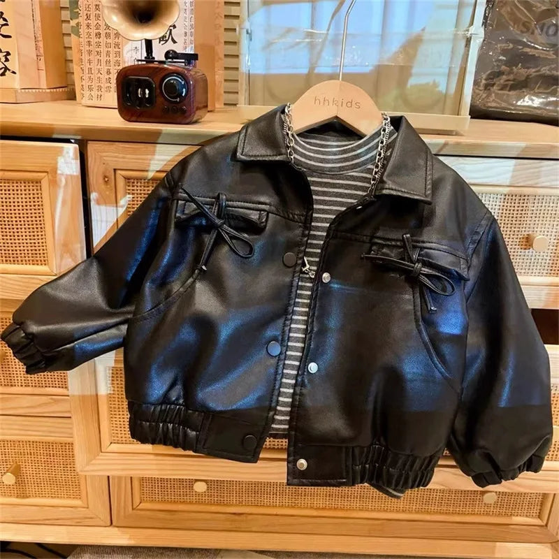 Veste enfant similicuir noir rétro – CLEVI Paris