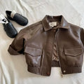 Veste enfant similicuir chocolat zippée – CLEVI Paris