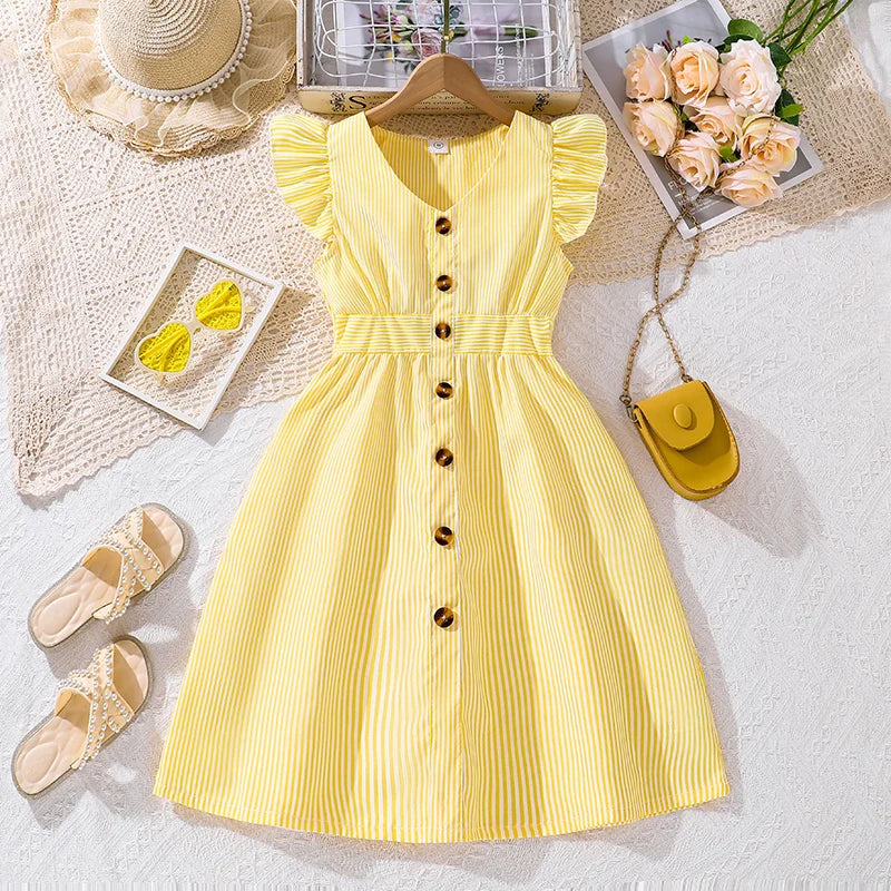 Robe fille sans manches à col V – CLEVI Paris