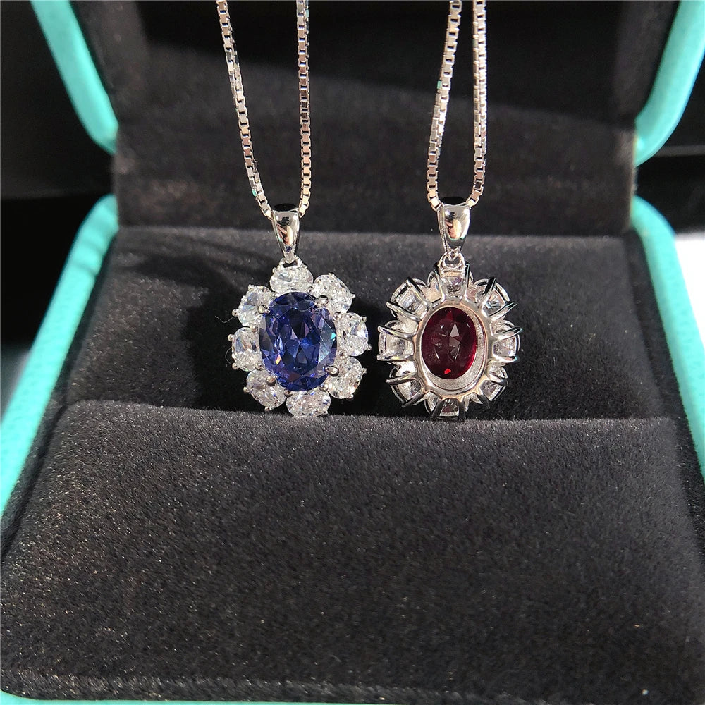 Collier Pendentif Or Blanc 18K, Rubis ou Saphir – CLEVI Paris