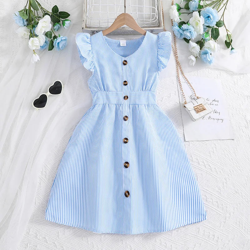 Robe fille sans manches à col V – CLEVI Paris