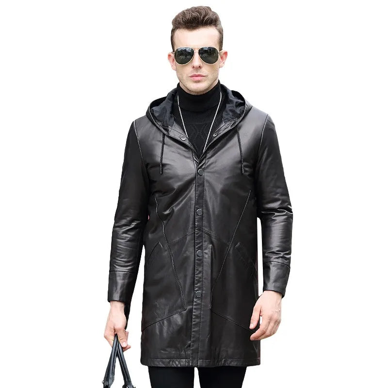 Manteau homme en cuir de mouton à capuche – CLEVI Paris