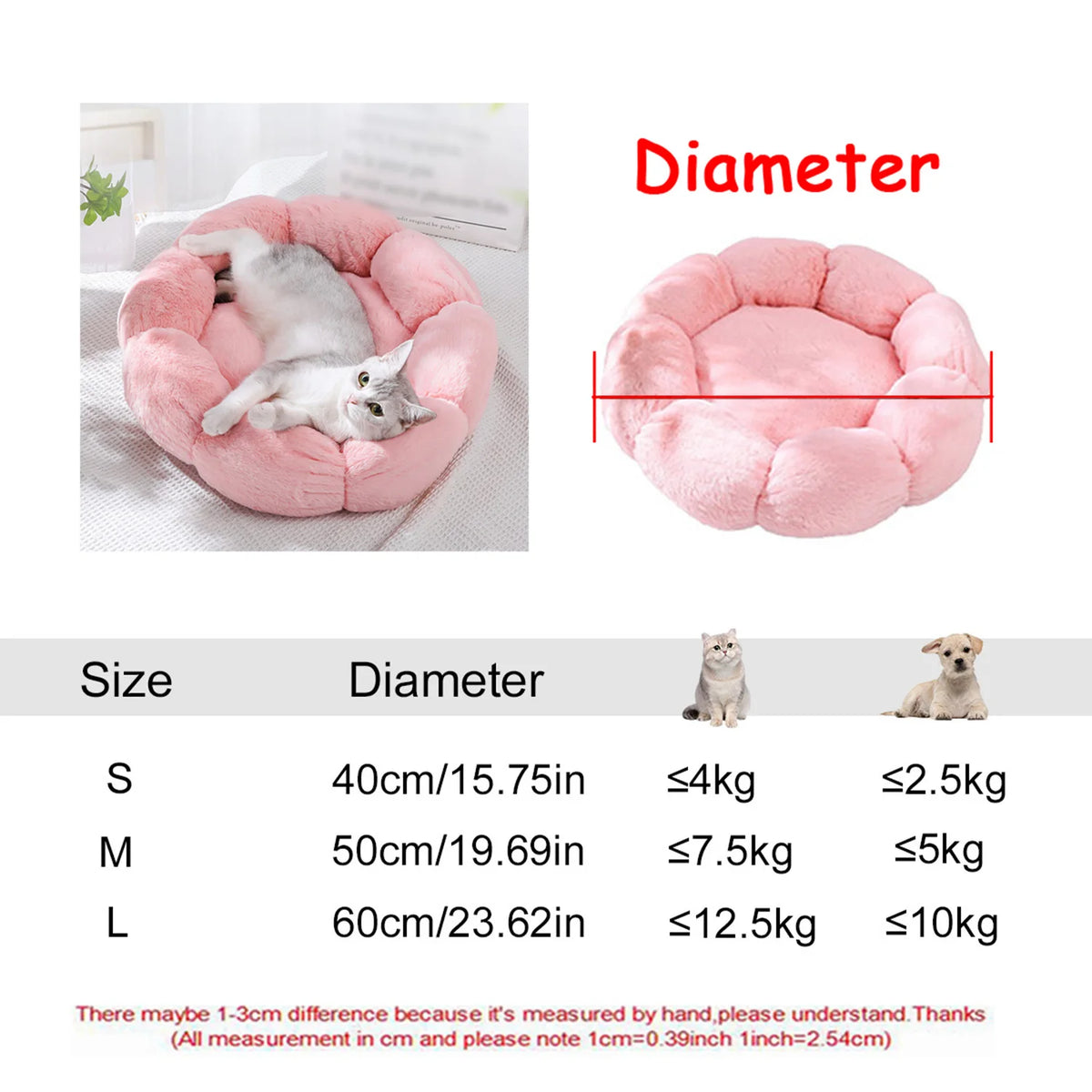 Panier rond chien et chat en peluche 40–90 cm – CLEVI Paris