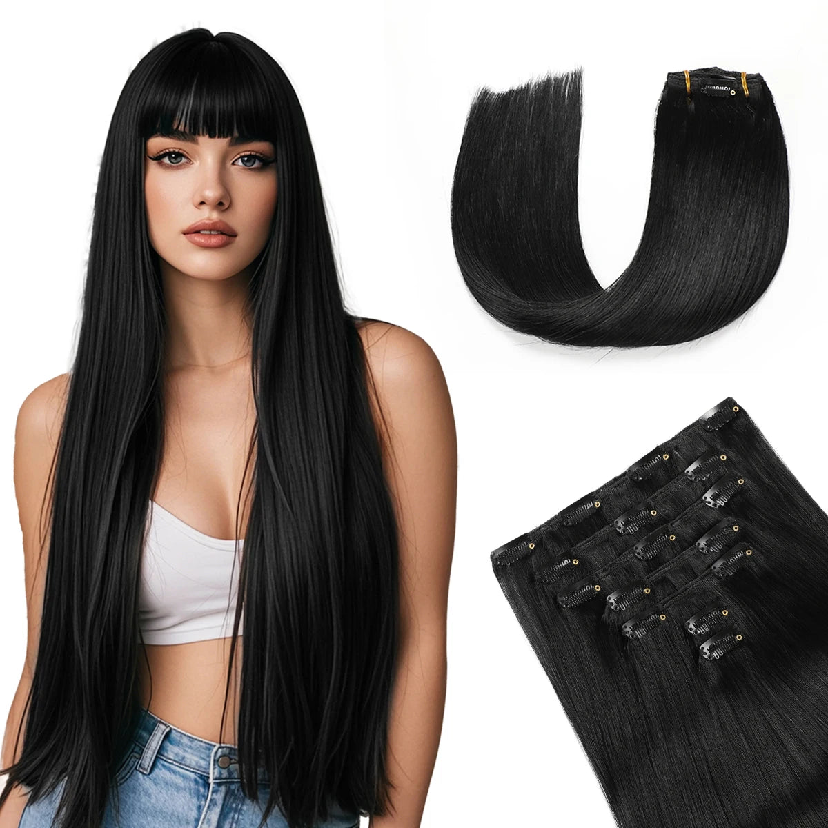 Extensions Cheveux Clips Remy 7Pcs Lisses – CLEVI Paris