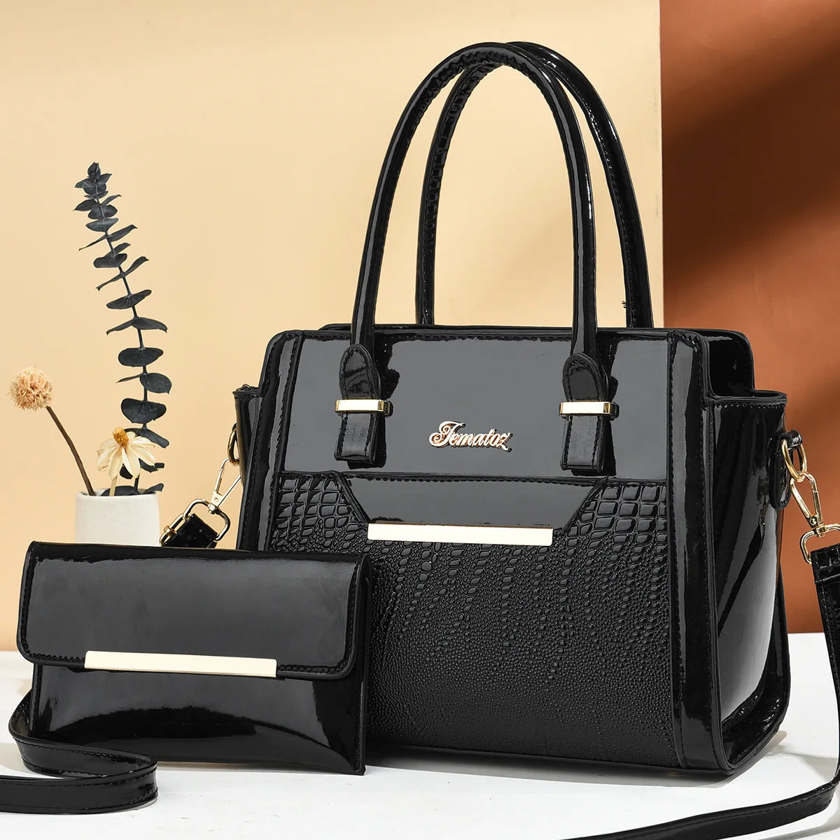 Coffret 2 Sacs Femme Cuir Verni Épaule + Croisé Fashion – CLEVI Paris