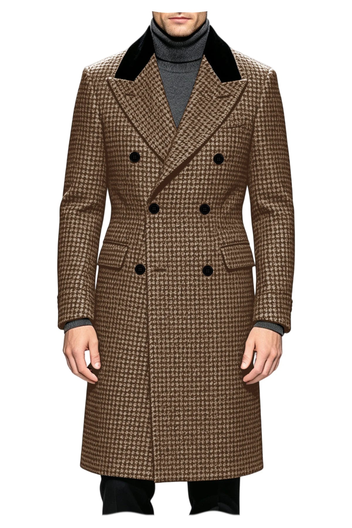 Manteau long homme pied-de-poule croisé – CLEVI Paris