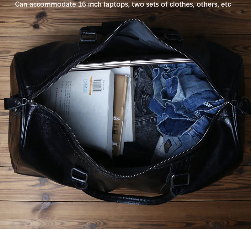 Sac de Voyage Homme Cuir Vache Naturel Laptop 16" 52x27x28cm – CLEVI Paris
