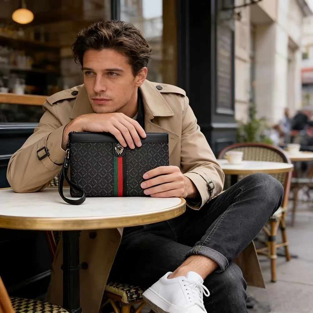 Pochette homme noire en croûte de cuir – CLEVI Paris