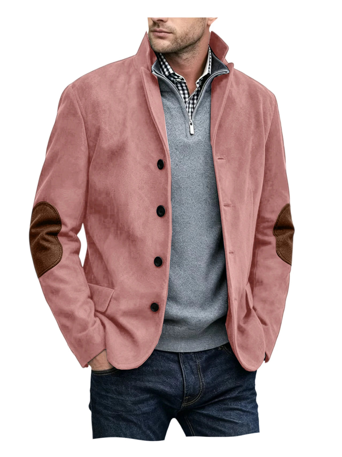 Blazer homme col montant, patchs aux coudes – CLEVI Paris