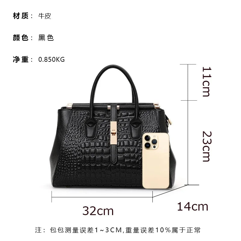 Sac Boston Femme Cuir Croco Brillant Verrou Métal Noir – CLEVI Paris
