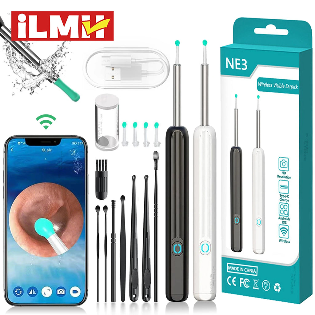 Kit Nettoyeur Oreilles Visuel HD 1080P Wi-Fi Otoscope IP67 USB-C – CLEVI Paris