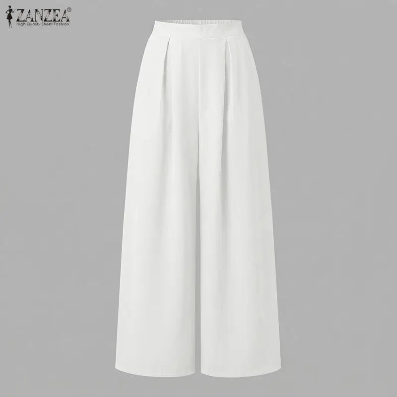 Pantalon Femme Taille Haute Élastique Plis Inversés Jambe Large Bureau Casual – CLEVI Paris