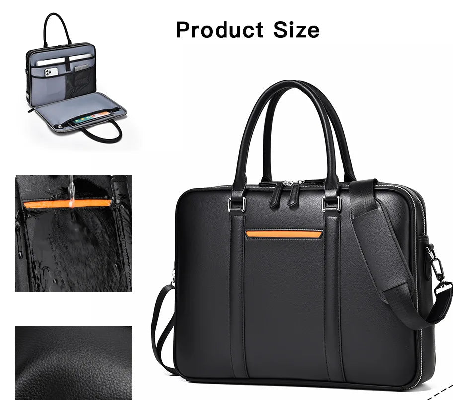 Serviette Homme Cuir Vache Luxe Business Laptop 14" 39x7x29cm – CLEVI Paris