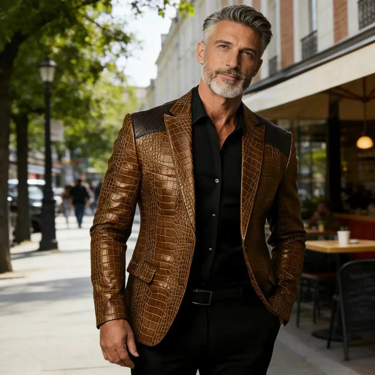 Veste homme en cuir PU crocodile patchwork – CLEVI Paris