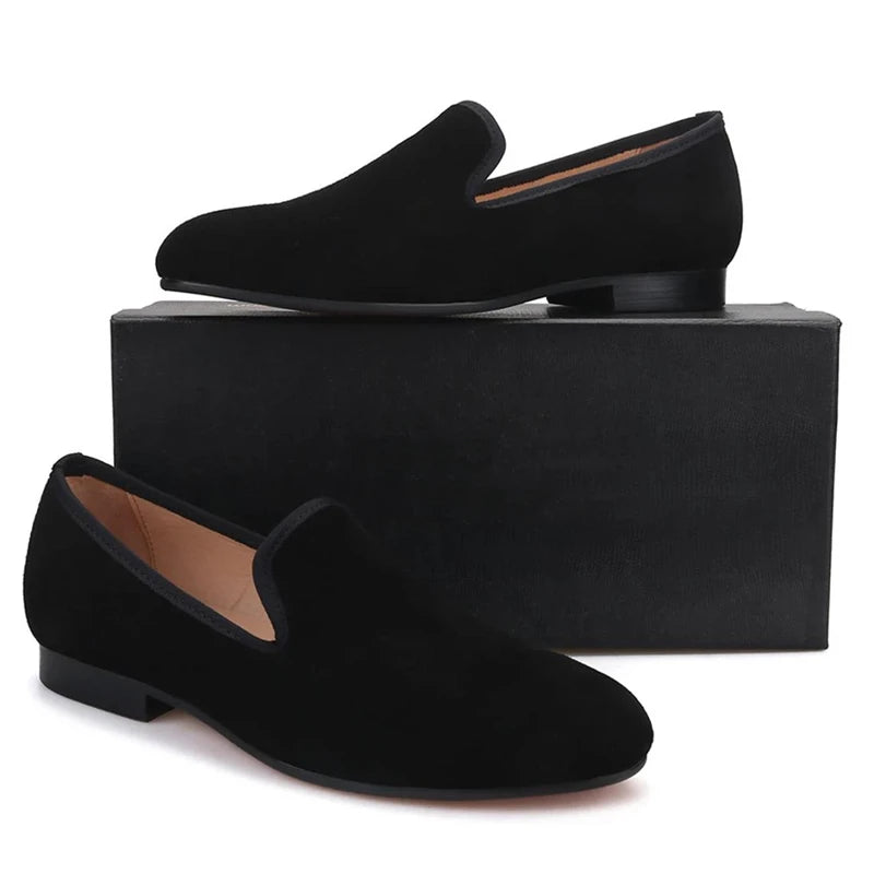 Mocassins Homme Semelle Rouge Velours Slip-On Bout Rond | Fête Soirée EU 40-46