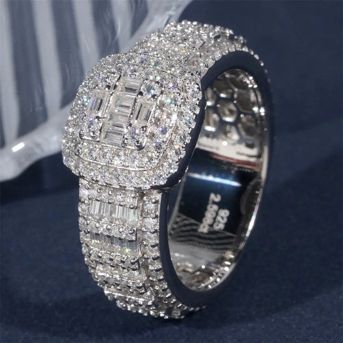 Bague Femme Iced Out Moissanite Baguette Halo Argent 925 – CLEVI Paris
