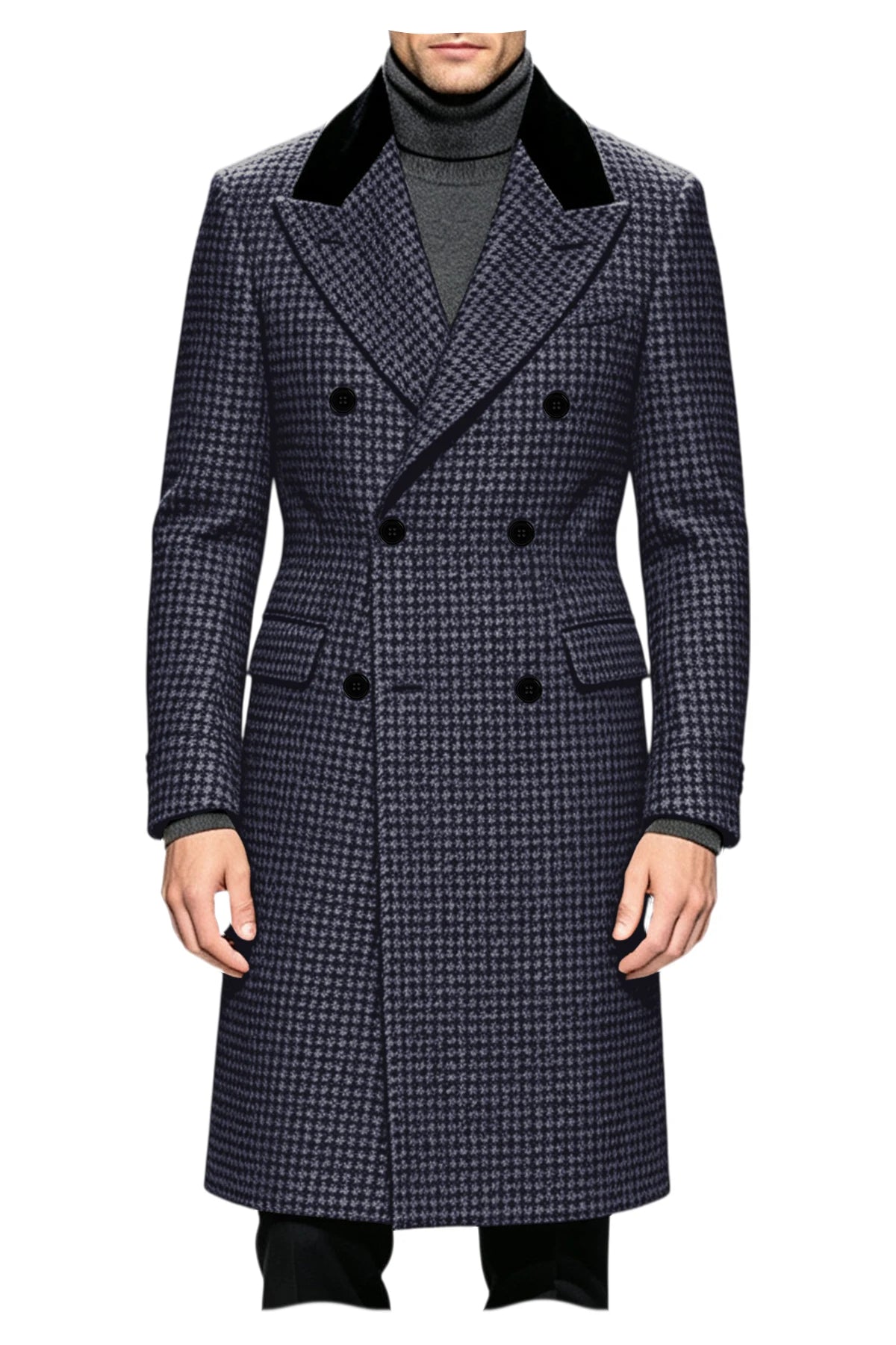 Manteau long homme pied-de-poule croisé – CLEVI Paris