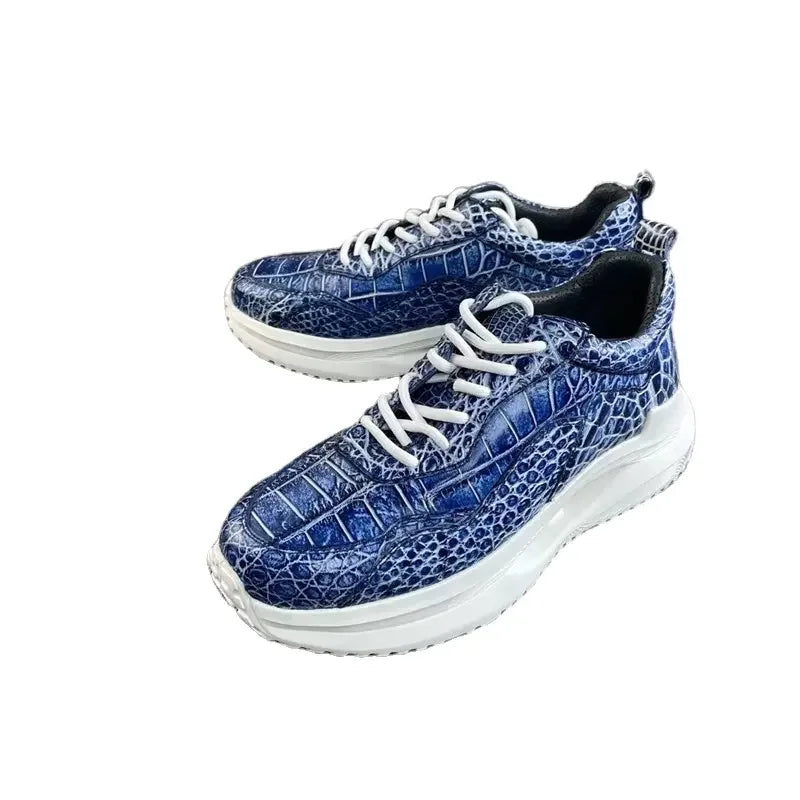 Sneakers Cuir Croco Bleu Dégradé Homme Peint Main