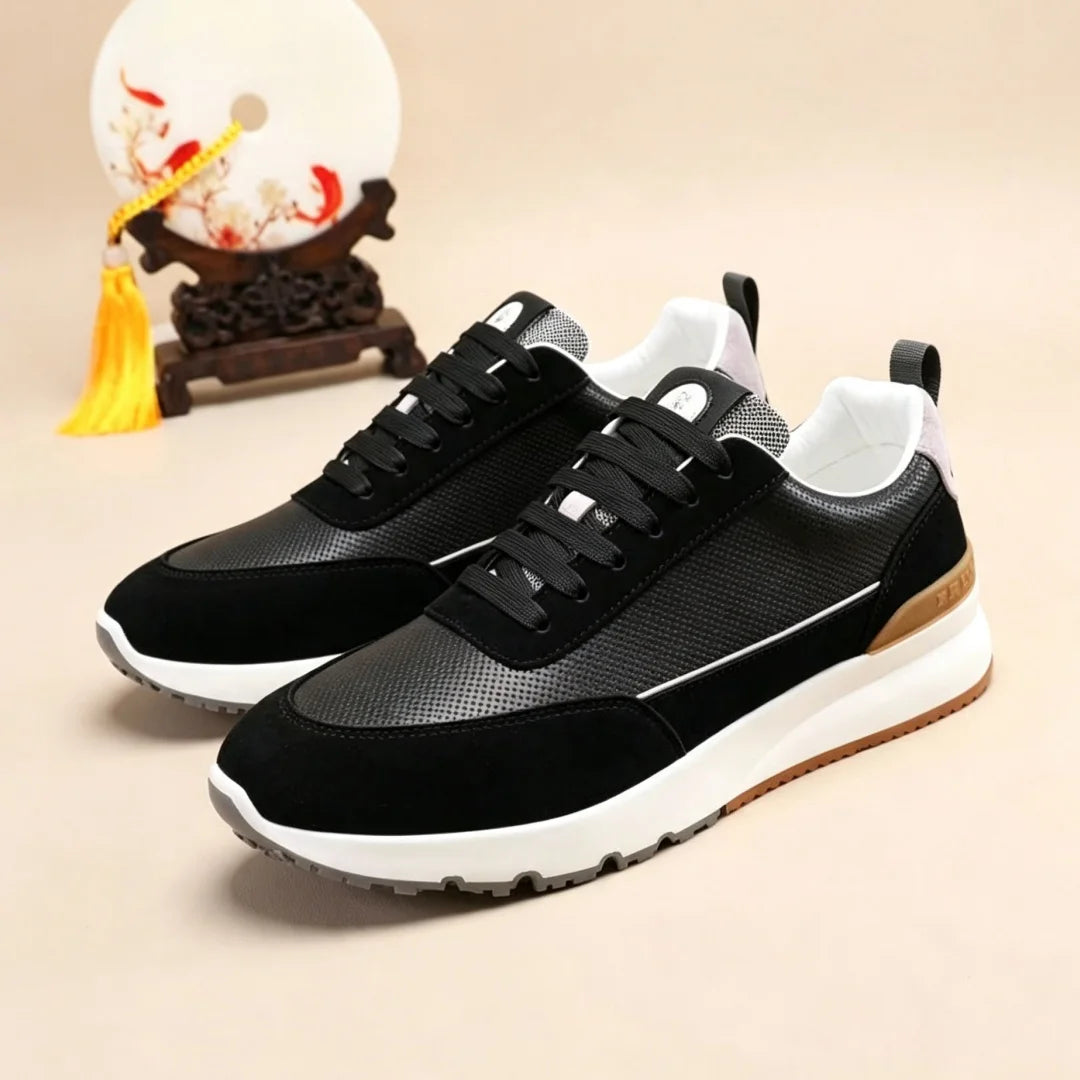 Sneakers Cuir Perforé Homme Lacets & Daim – CLEVI Paris